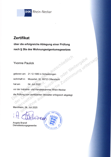 zertifizierte Verwalterin § 26 a WEG