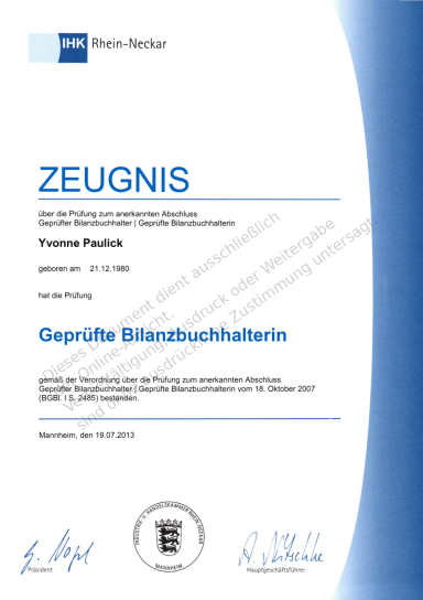 geprüfte Bilanzbuchhalterin (IHK)